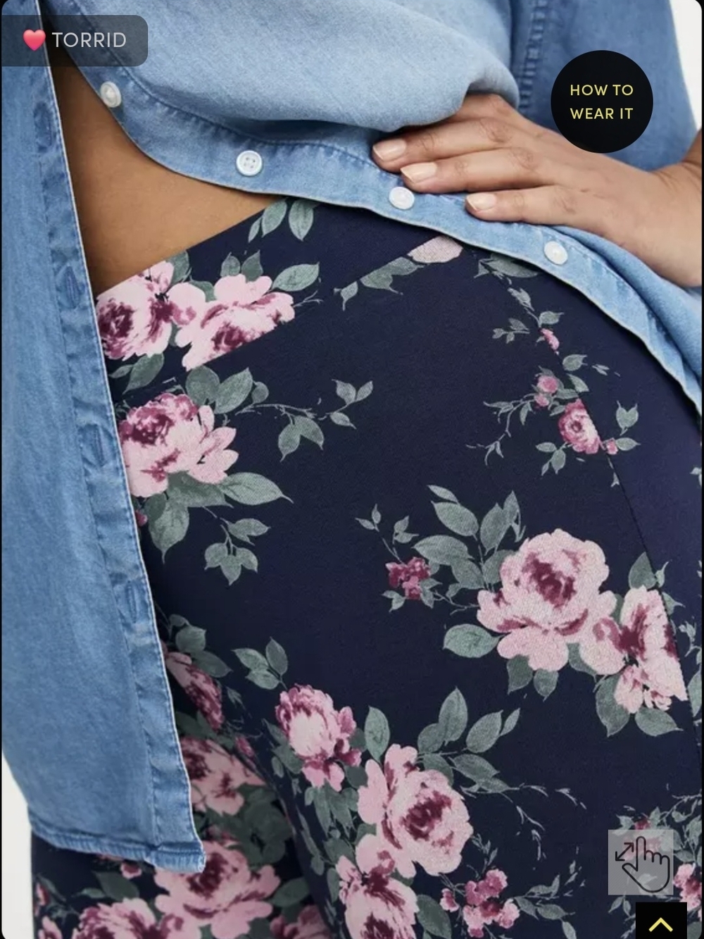 torrid Blue Capri Legging with Pink & Green Floral - Picture 2 of 6
